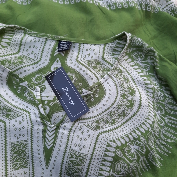 Bohemian Fringe Tribal Print Midi Length Poncho Caftan Kimono Cover Up NEW OS - Picture 2 of 13